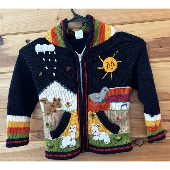 Isabella Mice Childrens Cardigan Hand Crocheted Made In Peru Sz 6 Lana Dragon - Picture 1 of 6
